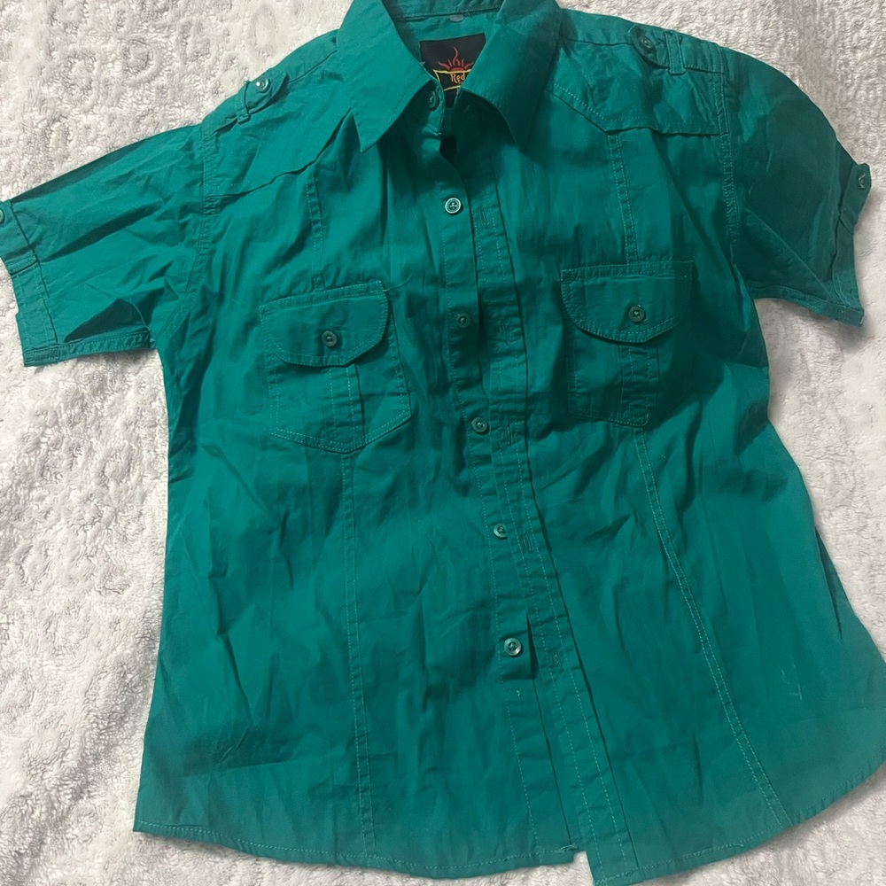 Boys Green Button Down Shirt